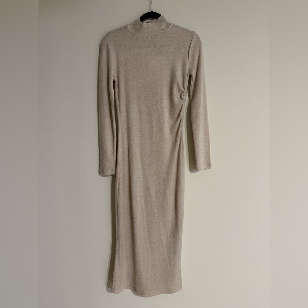 Zara Oatmeal Turtleneck Long Sleeve Dress